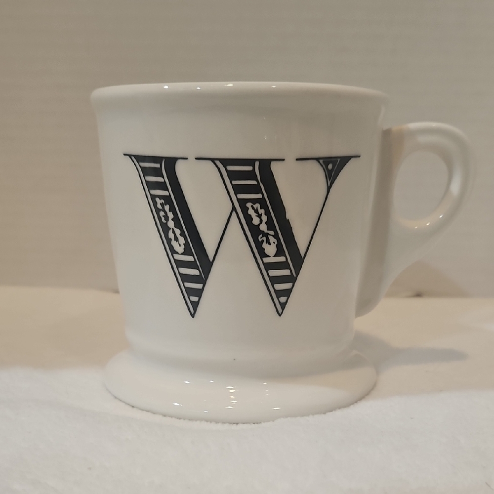 Anthropologie White Cream Black Monogram "W" Letter Coffee Tea Mug